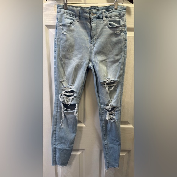 American Eagle Outfitters Light Blue Ripped Jeggings - Picture 2 of 4